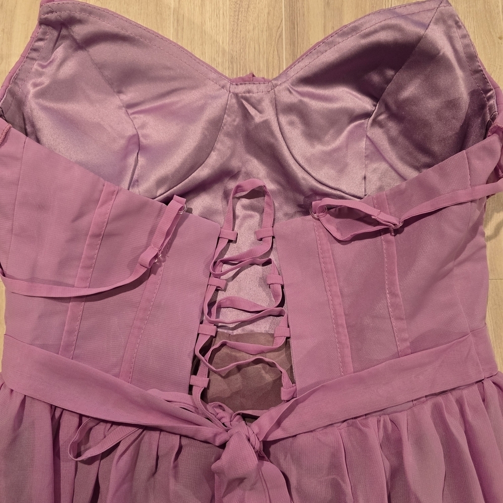 Bridal Shower Wedding Dress Aline V-neck Maxi Corset Ruffle Straps Size 8 Mauve - Picture 9 of 16